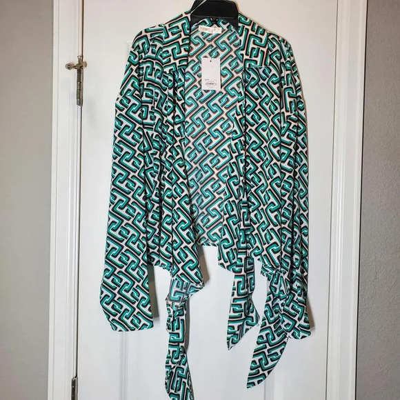 NWT INTEMPO Women's Tie Front Top Green Chain Print Plus Size 2X - Picture 3 of 13